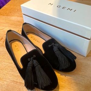 M.Gemi Fiamma black velvet tassel loafer size 37.5